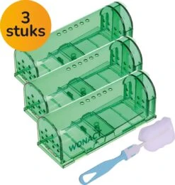 Wonact Muizenval - Diervriendelijke Muizenvallen Voor Binnen En Buiten - 3 Stuks - Verbeterd Model 2023 - Inclusief E-boek Met Vangtips En Schoonmaakborsteltje