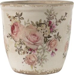 Clayre & Eef Bloempot Ø 11x10 Cm Roze Beige Keramiek Rond Bloemen Bloempot Binnen Plantenpot Plant Pot