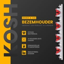 Merkloos Stevige Bezemhouder - Aluminium - Ophangsysteem Bezem - 5 Haken & 4 Houders - Gereedschaphouder - Opbergsysteem -Gardena Winkel 1198x1200 12