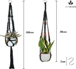 4 Stuks Zwarte Macrame Plantenhangers - Boho Handgeweven Katoen Hangpot Voor Binnen/Buiten - Hangende Bloempot Met Kralen - Macramé Touw/Koord Hangplant Houder - Bohemian Wandhanger Decoratie - Plant Hanger - Verticale Tuin Bloempothouder Planthanger -Gardena Winkel 1200x1093 6