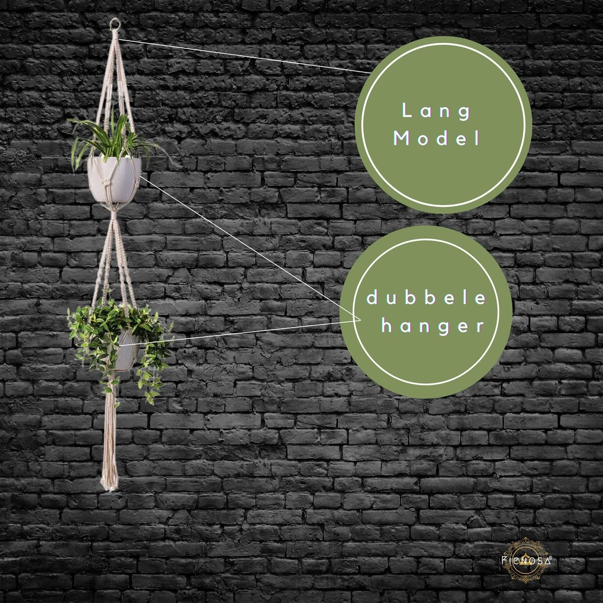 Plantenhanger Macrame Set Van 2 - Plantenhanger Met Ruimte Voor 3 Potten - Luxe Gevlochten Touw 100% Katoen - Duurzaam - Plantenbakken - Bloempotten - Macramé Stijl Hanger Voor Bloempotten - Hangpot - Fienosa 4 Plantenhanger Macrame Set Van 2 - Plantenhanger Met Ruimte Voor 3 Potten - Luxe Gevlochten Touw 100% Katoen - Duurzaam - Plantenbakken - Bloempotten - Macramé Stijl Hanger Voor Bloempotten - Hangpot - Fienosa - Afbeelding 2