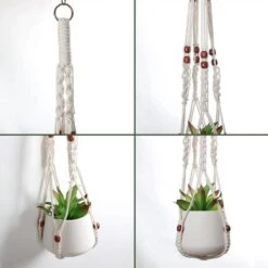 4 Stuks Plantenhangers - Boho Handgeweven Katoen Hangpot Voor Binnen/Buiten - Bloempot Met Kralen - Macramé Touw/Koord Hangplant Houder - Bohemian Wandhanger Decoratie - Verticale Tuin Plant Hanger Bloempothouder Planthanger Wit -Gardena Winkel 1200x1200 2389