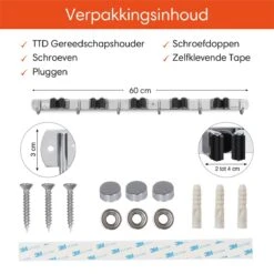 TTD Premium XXL Bezemhouder En Gereedschapsrek - Opslag Van Gereedschap - Opslag Van Schoonmaakspullen - Tuingereedschap - Klussen - RVS - Zwart -Gardena Winkel 1200x1200 915