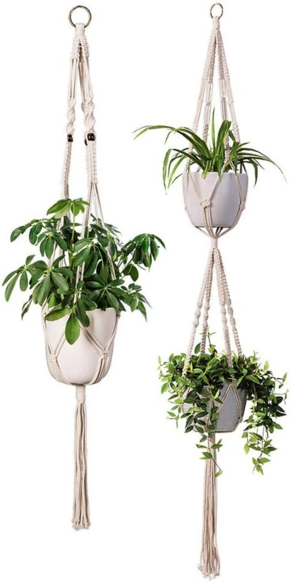 Plantenhanger Macrame Set Van 2 - Plantenhanger Met Ruimte Voor 3 Potten - Luxe Gevlochten Touw 100% Katoen - Duurzaam - Plantenbakken - Bloempotten - Macramé Stijl Hanger Voor Bloempotten - Hangpot - Fienosa 3 Plantenhanger Macrame Set Van 2 - Plantenhanger Met Ruimte Voor 3 Potten - Luxe Gevlochten Touw 100% Katoen - Duurzaam - Plantenbakken - Bloempotten - Macramé Stijl Hanger Voor Bloempotten - Hangpot - Fienosa