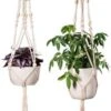 Plantenhanger - Plantenhanger Macrame - Set Van 2 - Wit - Knopen - Luxe Gevlochten Touw - Met Ophang Haken - Fienosa -Gardena Winkel 632x1200 4